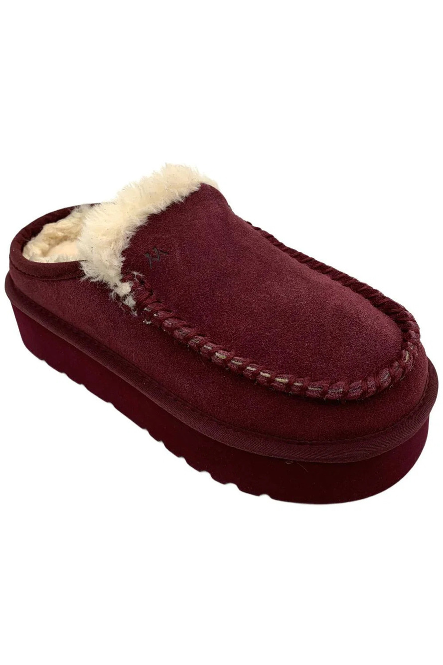 Mykos Women's Cassie Suede Slip-On Platform Mules Wine - Medium